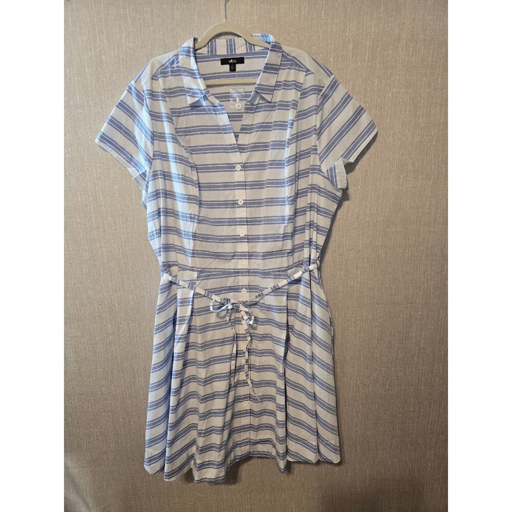 Ellos Womens Striped Button-Front Belted  Short-Sleeve‎ Dress pockets Size 4X